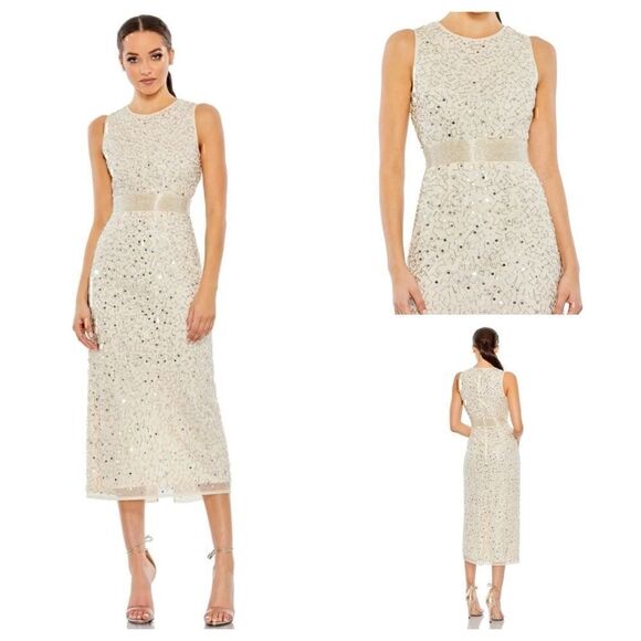 NWT Mac Duggal Geometric Embellished Sleeveless Gown (Nude/Silver)#93578  Size 2 - Picture 5 of 5